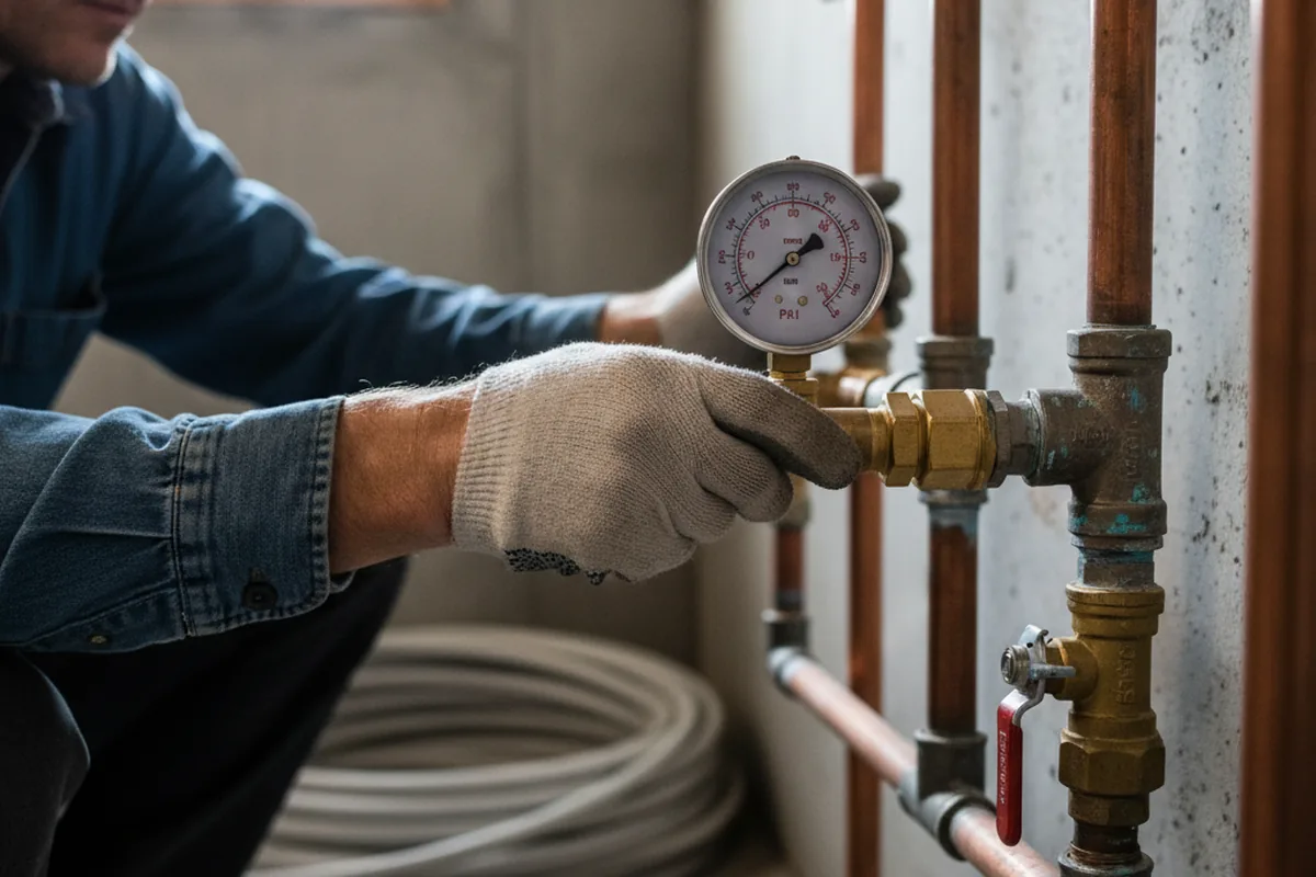 Pressure testing a repaired line during Water Line Repair in Saint Jo
